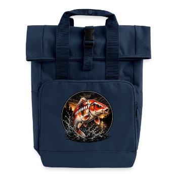 Rot-Weiß-Koi-Karpfen-Sonnenuntergangsdesign - Rolltop Rucksack mit zwei Griffen - Navy - Vorne