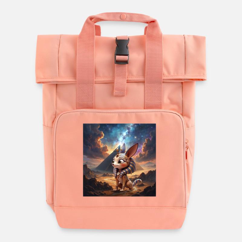 Pharao-Katze in der Sternenwüste - Rolltop Rucksack mit zwei Griffen - Chintzrosa
