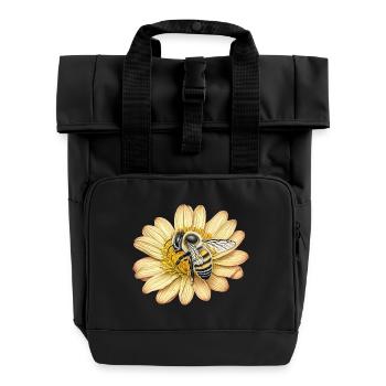 Cute bee and yellow flower - Roll Top Backpack with Two Handles - black - Front