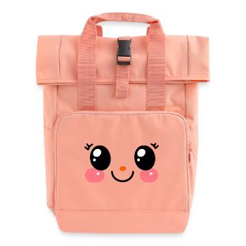 cute face, kawaii manga fan eyes, chibi - Roll Top Backpack with Two Handles - chintz rose - Front