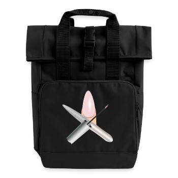 Fingernail manicure with nail file and nail polish - Roll Top Backpack with Two Handles - black - Front