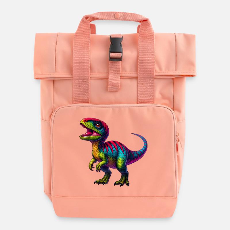Dinosaur - Roll Top Backpack with Two Handles - chintz rose