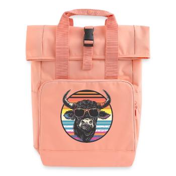 Lässiger Bison mit Sonnenbrille - Rolltop Rucksack mit zwei Griffen - Chintzrosa - Vorne