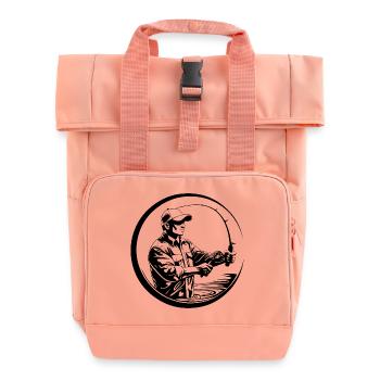 Fishing Man Silhouette - Roll Top Backpack with Two Handles - chintz rose - Front