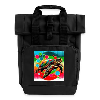 Schildkröte - Rolltop Rucksack mit zwei Griffen - Schwarz - Vorne