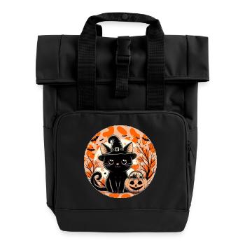 Kitten witch halloween - Roll Top Backpack with Two Handles - black - Front