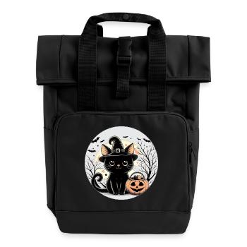Witch Kitty halloween - Roll Top Backpack with Two Handles - black - Front