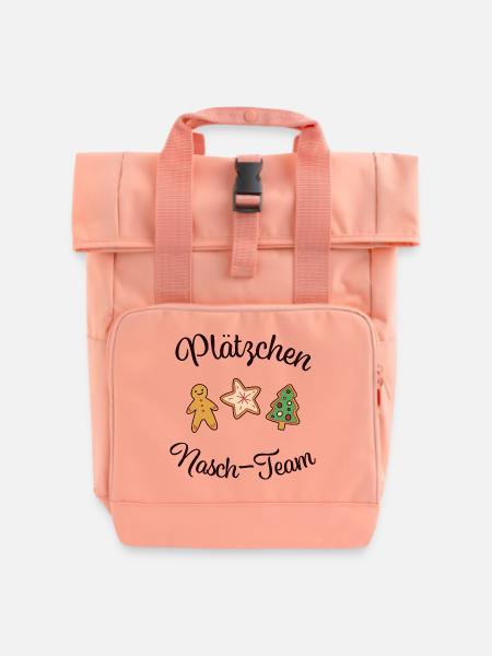 "PLÄTZCHEN - NASCH - TEAM" Weihnachten backen - Rolltop Rucksack mit zwei Griffen - Chintzrosa