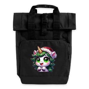 Funny cat in Christmas tree cartoon - Roll Top Backpack with Two Handles - black - Front