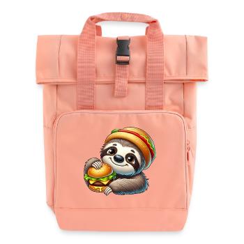 paresseux avec burger mignon dessin animé de restauration rapide - Sac à dos Roll Top à deux anses - rose liberty - Devant