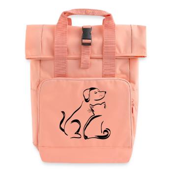 Hund & Katze Umrisse Schwarz - Rolltop Rucksack mit zwei Griffen - Chintzrosa - Vorne