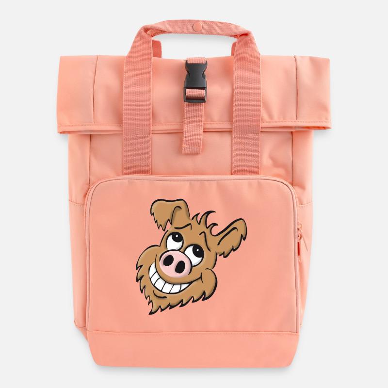 Pig dog - laughing - Roll Top Backpack with Two Handles - chintz rose