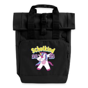 School Child 2025 Unicorn Enrollment School Student - Roll Top Backpack with Two Handles - black - Front
