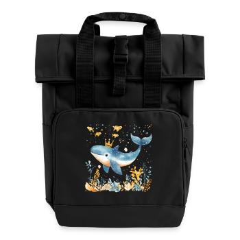 baleine mignon mignon bébé enfants animal baleine bleue aquarelle - Sac à dos Roll Top à deux anses - noir - Devant