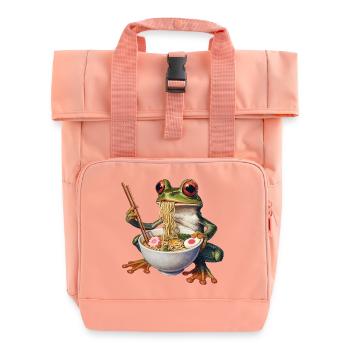 Frog eats ramen - Roll Top Backpack with Two Handles - chintz rose - Front