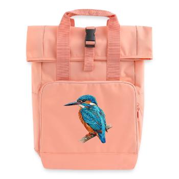 Bestickter Eisvogel stilvoll naturbedruckt (bedruckt) - Rolltop Rucksack mit zwei Griffen - Chintzrosa - Vorne