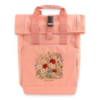 Blumenwiese im Aquarellstil - Rolltop Rucksack mit zwei Griffen - Chintzrosa - Vorne