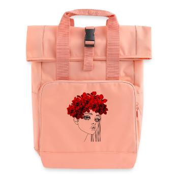 Eleganter roter Rosenkranz - Rolltop Rucksack mit zwei Griffen - Chintzrosa - Vorne