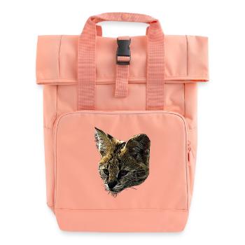 Serval canvas, big cats, wildlife designs - Roll Top Backpack with Two Handles - chintz rose - Front