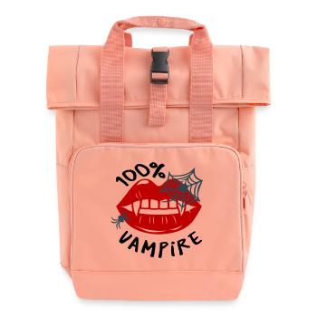 Spider web with lip motif - Roll Top Backpack with Two Handles - chintz rose - Front