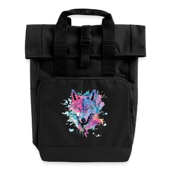 Wolf Wolfskopf Raubtier Wald Natur Wildnis Kunst - Rolltop Rucksack mit zwei Griffen - Schwarz - Vorne