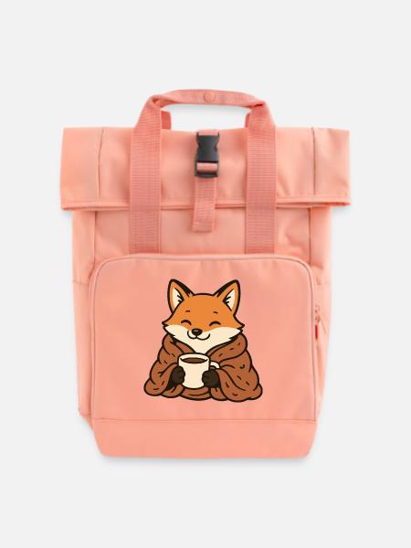 Kuschelfuchs mit Becher - Rolltop Rucksack mit zwei Griffen - Chintzrosa