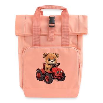 Teddybär auf rotem Traktor - Rolltop Rucksack mit zwei Griffen - Chintzrosa - Vorne