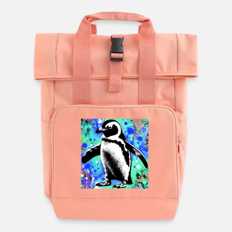 penguin - Roll Top Backpack with Two Handles - chintz rose