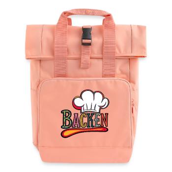 Backen mein Hobby - buntes Bäckermotiv - Rolltop Rucksack mit zwei Griffen - Chintzrosa - Vorne