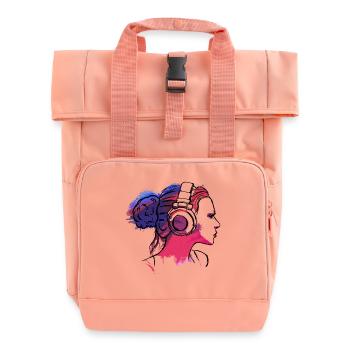 girl with headphones, woman with headphones - Rolltop Rucksack mit zwei Griffen - Chintzrosa - Vorne