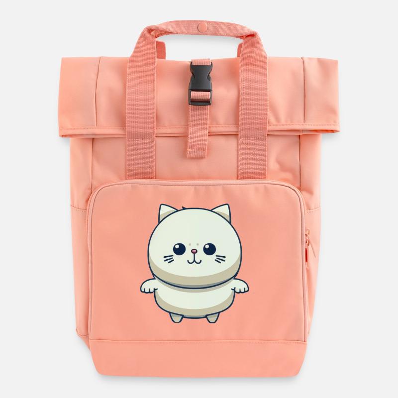 Cute Cat - Roll Top Backpack with Two Handles - chintz rose
