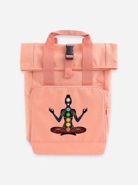 Chakra Meditations Silhouette - Rolltop Rucksack mit zwei Griffen - Chintzrosa