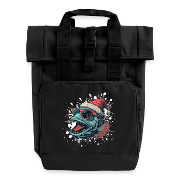 Piranha Fish Christmas Funny - Roll Top Backpack with Two Handles - black - Front