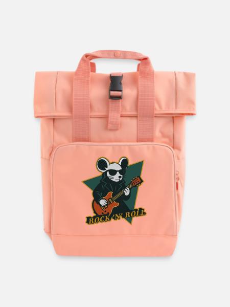 Maus mit Gitarre Cooles Cartoon - Rolltop Rucksack mit zwei Griffen - Chintzrosa