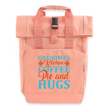 Grandma's Kitchen: Coffee, Drink, and Hugs - Roll Top Backpack with Two Handles - chintz rose - Front