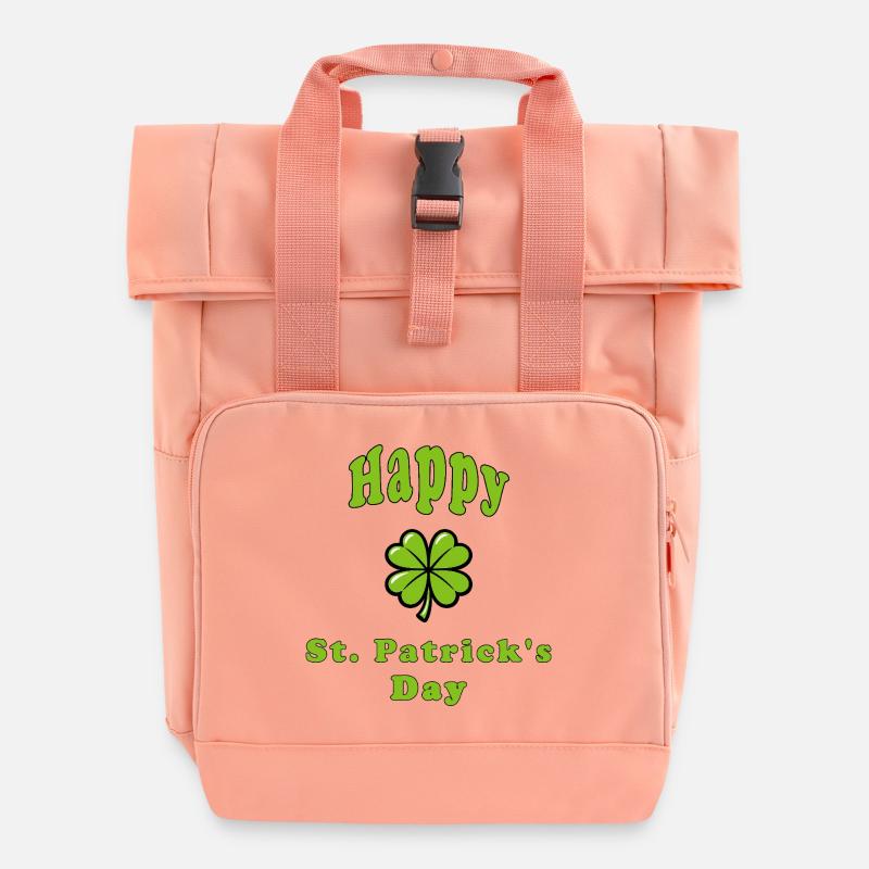 Happy St. Patrick's Day - Green Shamrock - Roll Top Backpack with Two Handles - chintz rose