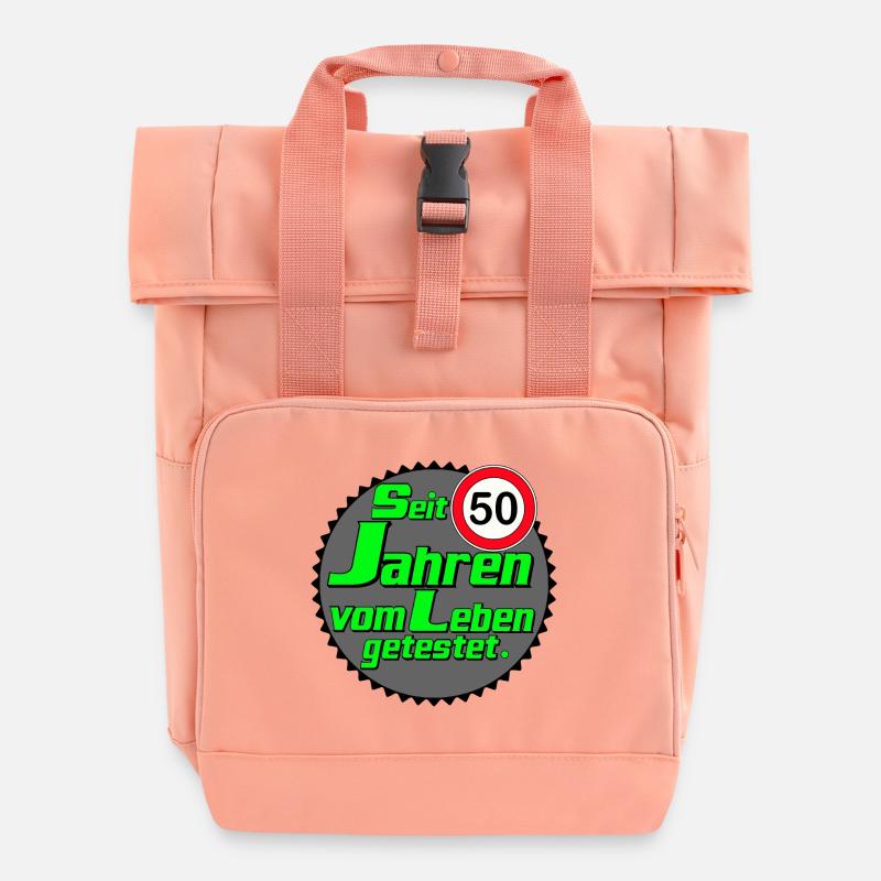 50th birthday , 50 years tested by life (25) - Roll Top Backpack with Two Handles - chintz rose