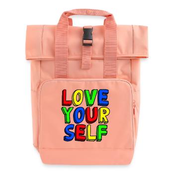 Liebe dich selbst bunte Pop Art - Rolltop Rucksack mit zwei Griffen - Chintzrosa - Vorne