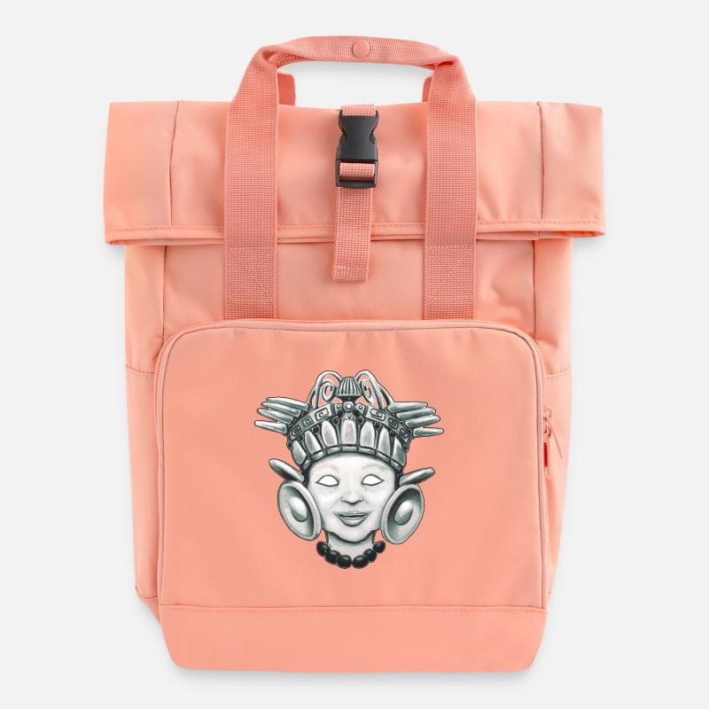 Child God Aztec Inspired Monochrome - Roll Top Backpack with Two Handles - chintz rose