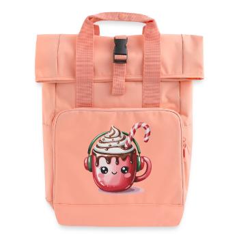 Kuschelkakao mit Kopfhörern - Rolltop Rucksack mit zwei Griffen - Chintzrosa - Vorne