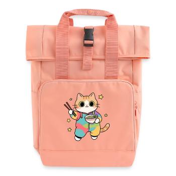 Cat Ramen Colorful Kimono - Roll Top Backpack with Two Handles - chintz rose - Front