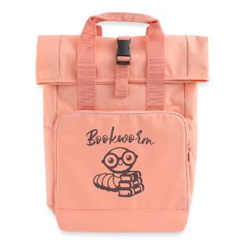 Bookworm with books - Roll Top Backpack with Two Handles - chintz rose - Front