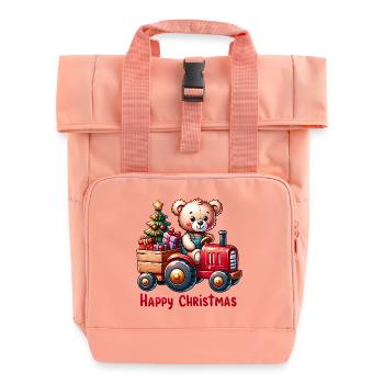 Teddy as Santa Claus with tractor - Roll Top Backpack with Two Handles - chintz rose - Front