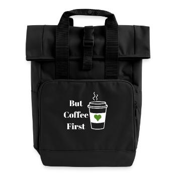 But Coffee First Weiß - Rolltop Rucksack mit zwei Griffen - Schwarz - Vorne