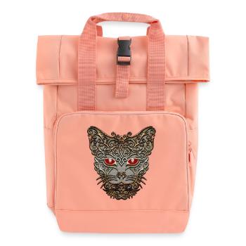 decorative cat head - Roll Top Backpack with Two Handles - chintz rose - Front