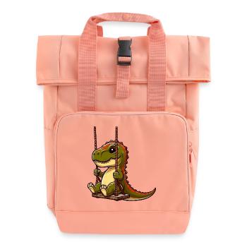 Pensive T-Rex on Playground Swing - Roll Top Backpack with Two Handles - chintz rose - Front