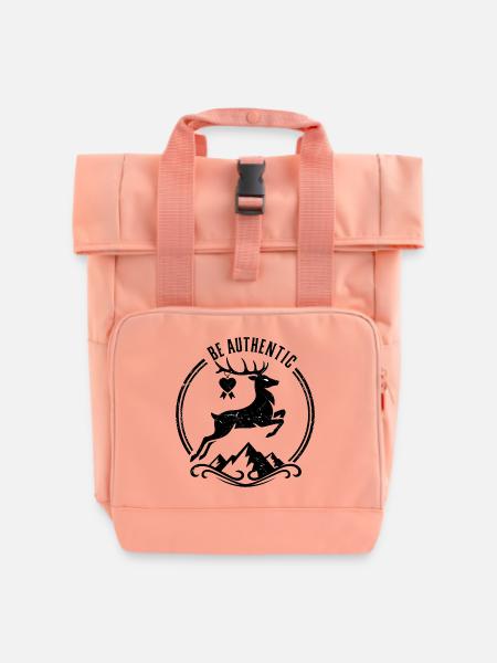 Springender Hirsch - Rolltop Rucksack mit zwei Griffen - Chintzrosa