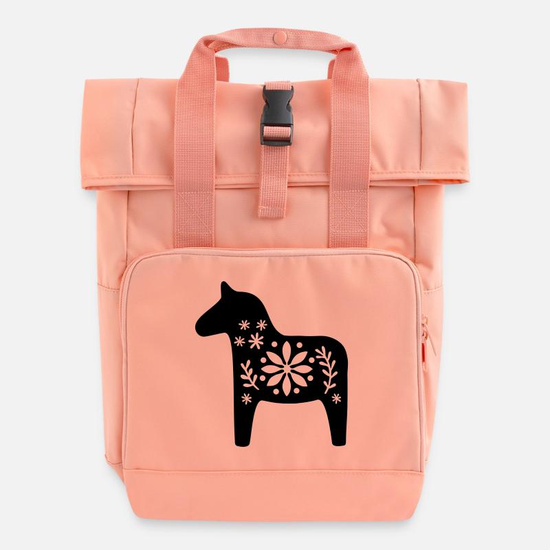 Scandinavian Dala Horse – Nordic Folk Art Design - Roll Top Backpack with Two Handles - chintz rose