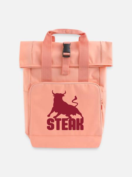 Stier Steak Silhouette in Rot - Rolltop Rucksack mit zwei Griffen - Chintzrosa