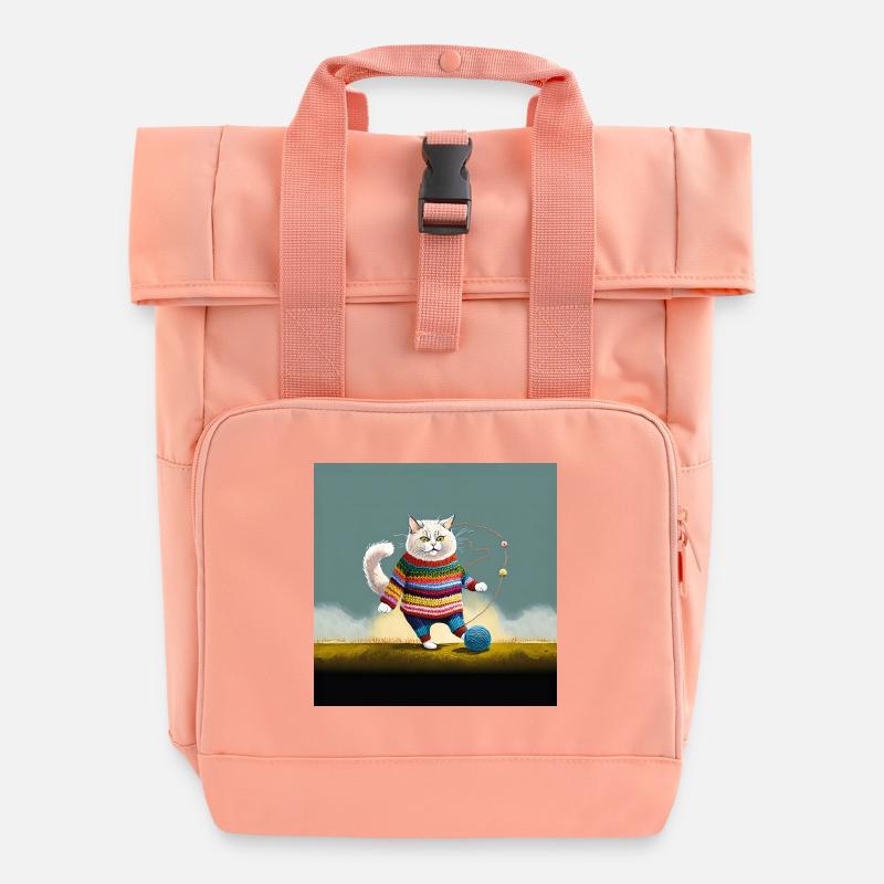 Katze im Strick Schick - Rolltop Rucksack mit zwei Griffen - Chintzrosa